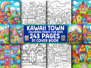 Cute Kawaii Town Coloring Pages for Kids