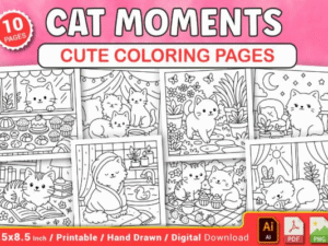 Cat Moments Cute Coloring Pages